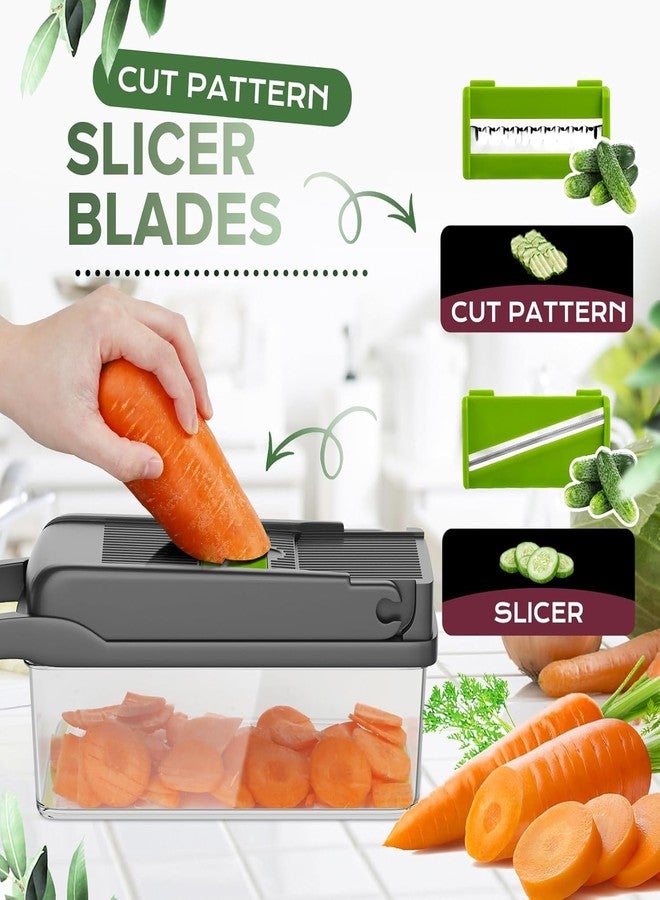 Vyoree 14-in-1 Multipurpose Vegetable Chopper & Fruit Cutter | Manual Slicer Dicer with Food-Grade Unbreakable Body | Sabzi Cutter for Kitchen Use with Container - Multicolor - Image 4